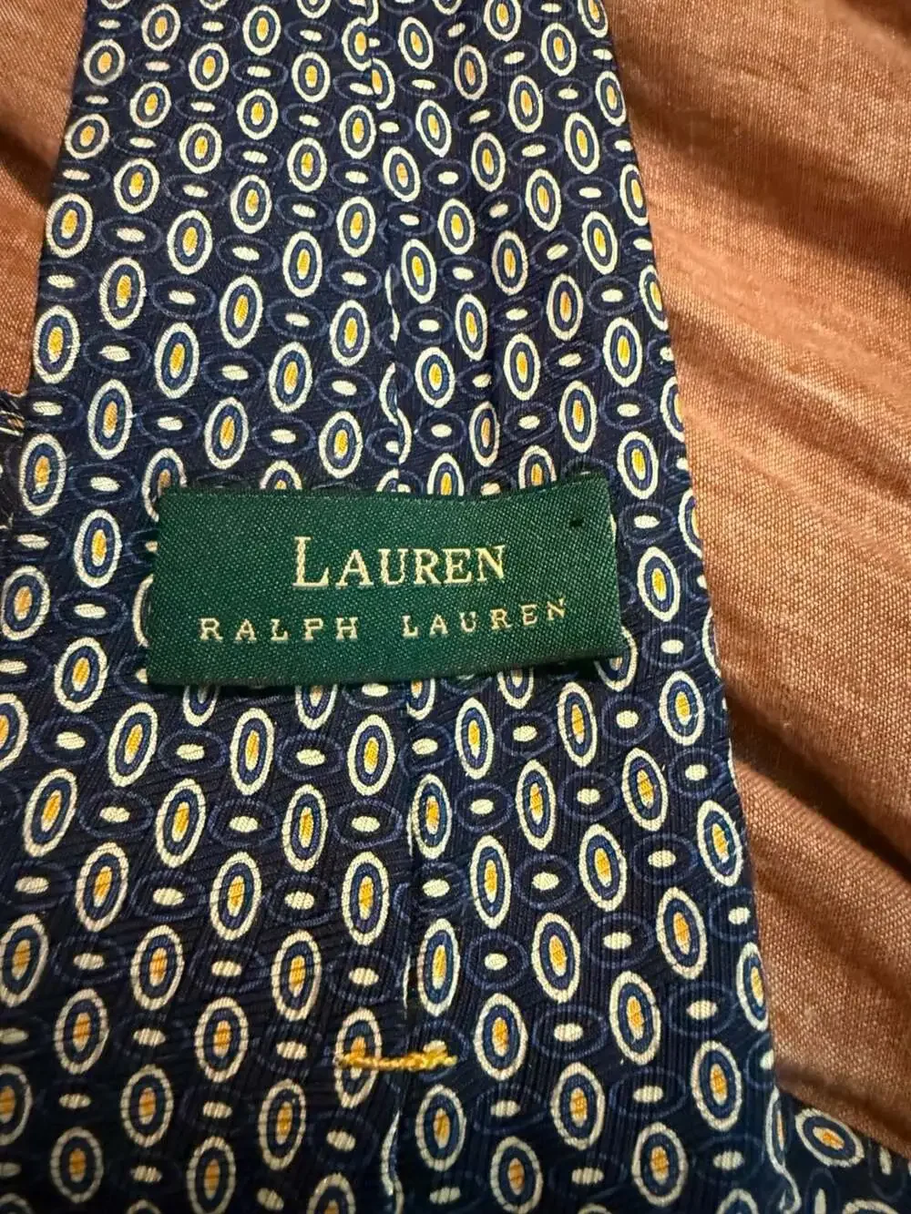 Lauren Ralph Lauren Navy Blue Geometric Pattern Silk Necktie